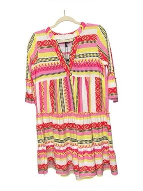 Tunic Dress | Vero Moda®️ | Birch Neon Mix | Babydoll 3/4 Sleeve | Cotton | Sm